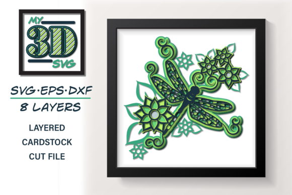 3D Dragonfly - Layered Dragonfly for 3D SVG Shadow Boxes