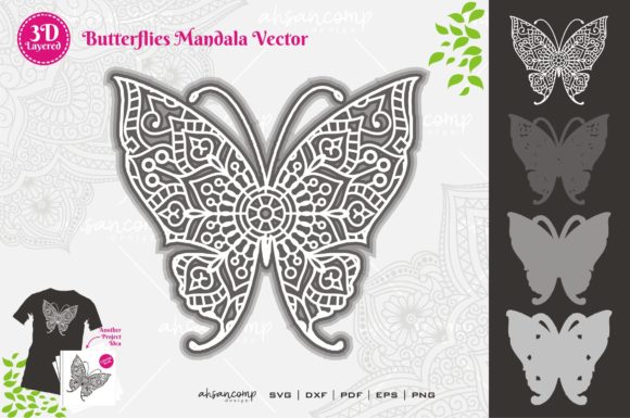 Butterflies 11 Mandala: 3D SVG for Shadow Boxes