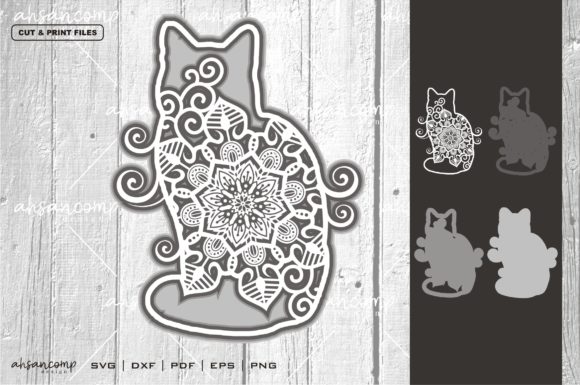 Cat Mandala Vector 3D Layered