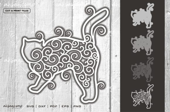 Cat Mandala Vector 3D Layered 3 for Shadow Boxes & 3D SVG