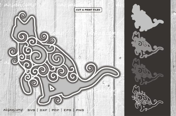 Cat Mandala Vector 3D Layered 4 for Shadow Boxes & 3D SVG