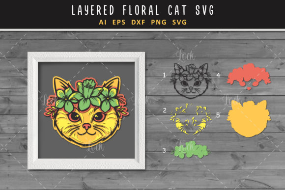Cute Cat and Flower SVG: 3D Graphics for Crafts