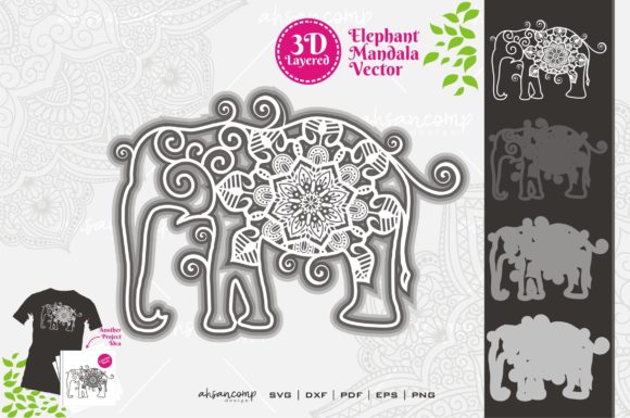 Elephant Mandala 3D SVG Shapes for Branding