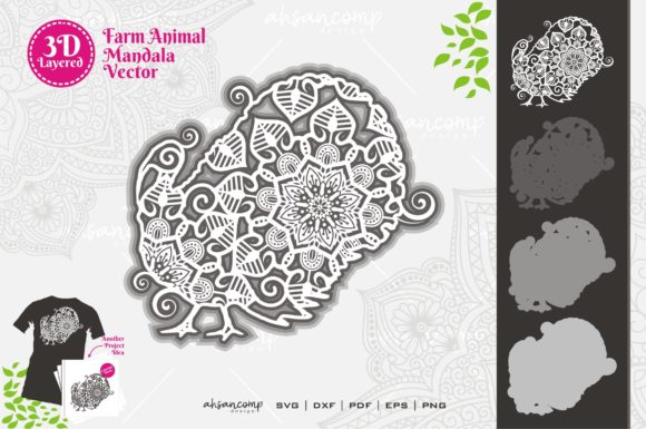 Farm Animal Mandala SVG 3D Layered 15 for Shadow Boxes